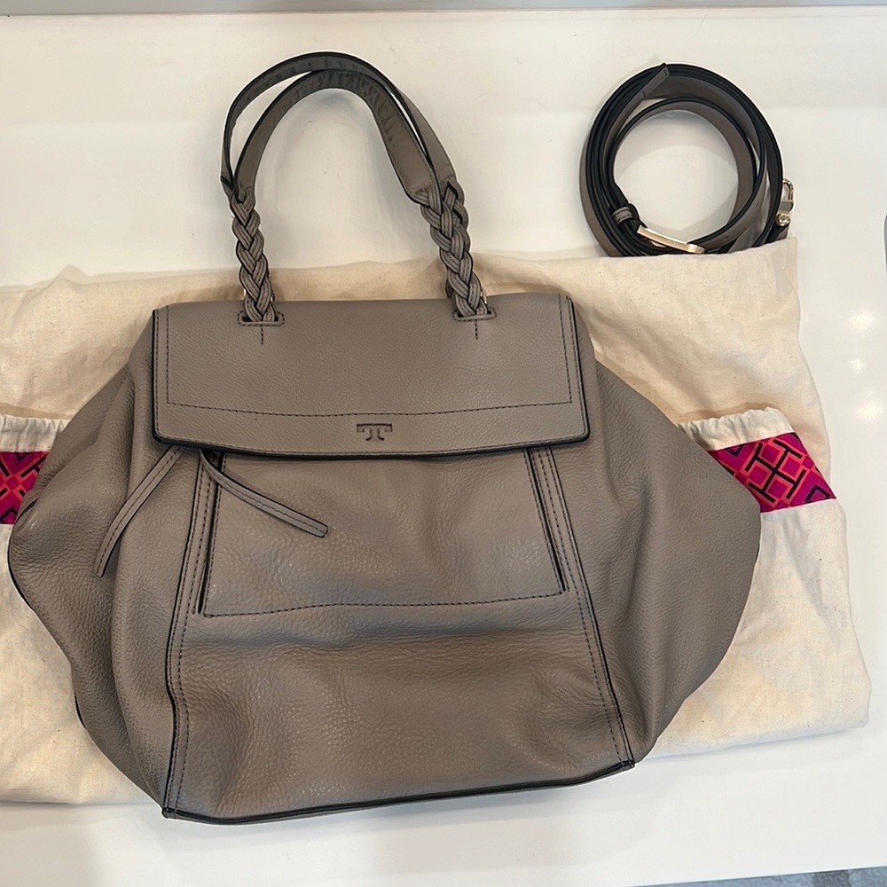 Tory Burch Half Moon Large Satchel Grey